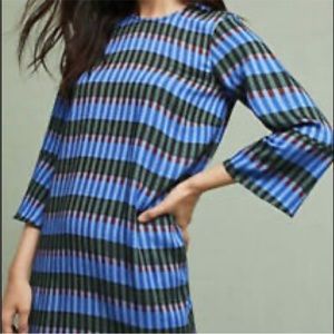 DUSEN DUSEN Anthro Blue Print Bell Sleeve Dress S